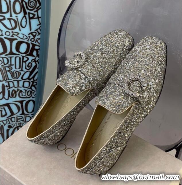 Good Product Jimmy Choo Crystal Buckle Loafers 112352 Silver