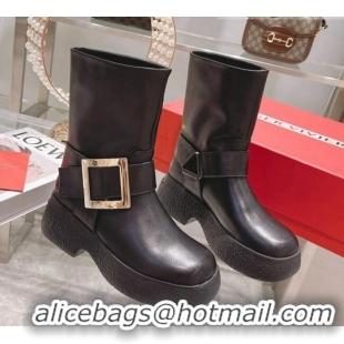 Discount Roger Vivier Calfskin Platform Short Boots Black/Silver 111869