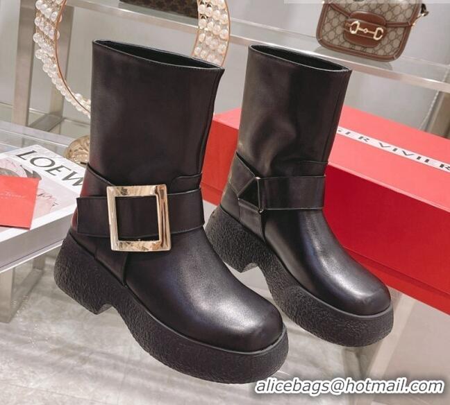 Discount Roger Vivier Calfskin Platform Short Boots Black/Silver 111869