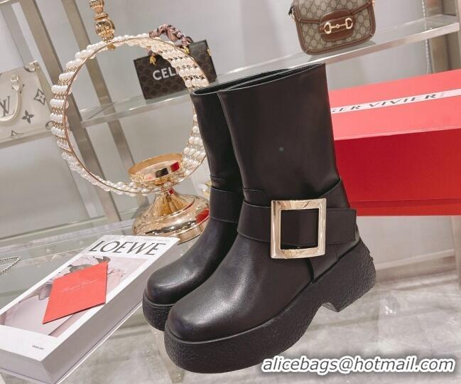 Discount Roger Vivier Calfskin Platform Short Boots Black/Silver 111869