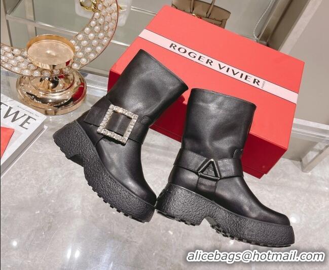 Best Price Roger Vivier Calfskin Platform Short Boots Black/Crystal 111870