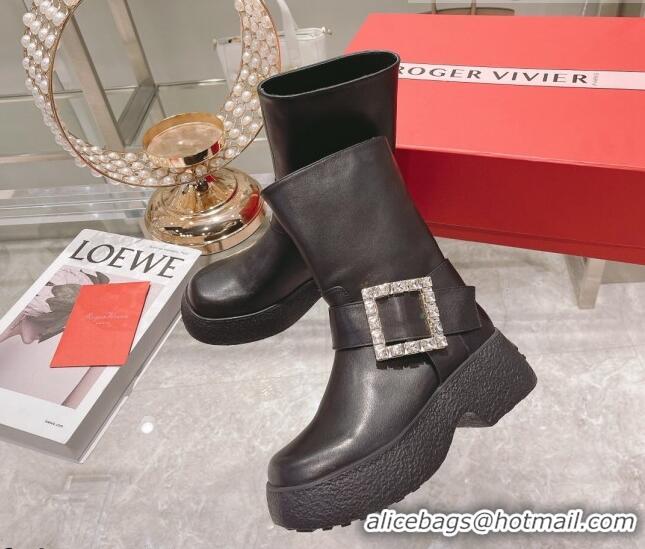 Best Price Roger Vivier Calfskin Platform Short Boots Black/Crystal 111870