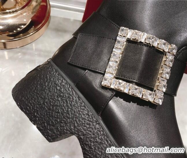 Best Price Roger Vivier Calfskin Platform Short Boots Black/Crystal 111870