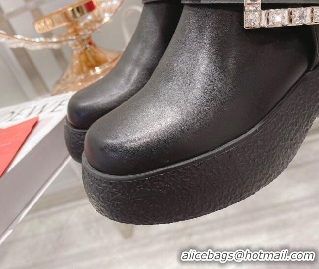 Best Price Roger Vivier Calfskin Platform Short Boots Black/Crystal 111870