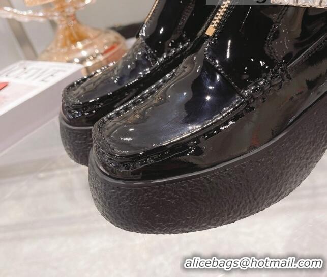 Classic Practical Roger Vivier Patent Leather Platform Ankle Boots Black/Crystal 111875