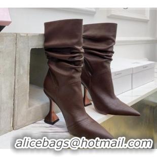 Good Looking Amina Muaddi Pleated Calfskin Short Boots 9.5cm 111208 Brown