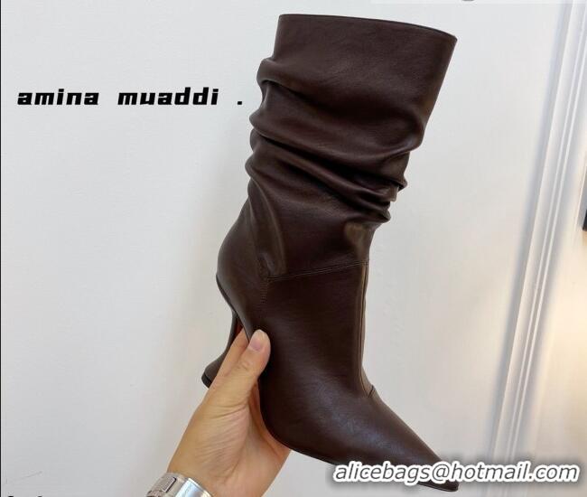 Good Looking Amina Muaddi Pleated Calfskin Short Boots 9.5cm 111208 Brown