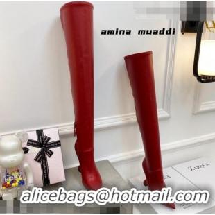 Unique Style Amina Muaddi Calfskin Over-Knee High Boots 9.5cm Red 111209