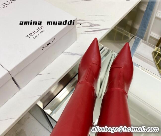 Unique Style Amina Muaddi Calfskin Over-Knee High Boots 9.5cm Red 111209