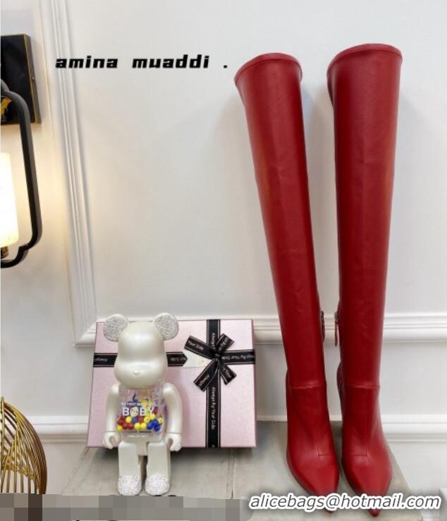 Unique Style Amina Muaddi Calfskin Over-Knee High Boots 9.5cm Red 111209