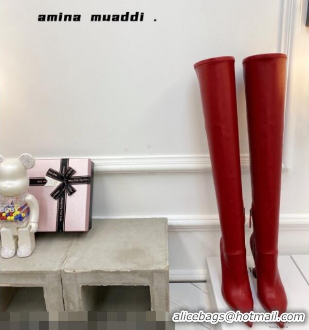 Unique Style Amina Muaddi Calfskin Over-Knee High Boots 9.5cm Red 111209