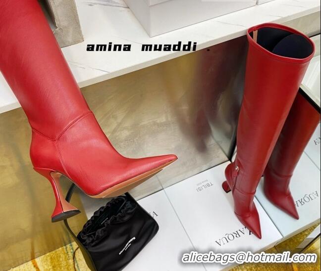 Unique Style Amina Muaddi Calfskin Over-Knee High Boots 9.5cm Red 111209