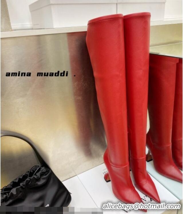 Unique Style Amina Muaddi Calfskin Over-Knee High Boots 9.5cm Red 111209