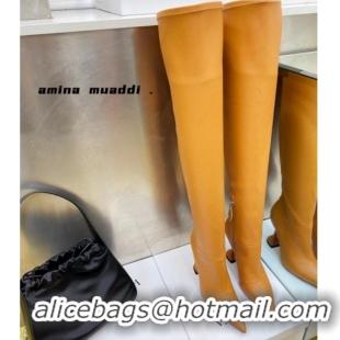 Best Product Amina Muaddi Calfskin Over-Knee High Boots 9.5cm Tan Brown 111210