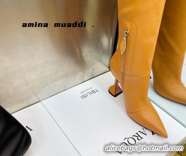 Best Product Amina Muaddi Calfskin Over-Knee High Boots 9.5cm Tan Brown 111210