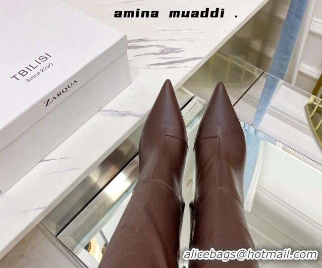 Luxurious Amina Muaddi Calfskin Over-Knee High Boots 9.5cm Brown 111211