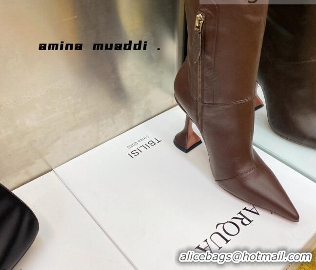 Luxurious Amina Muaddi Calfskin Over-Knee High Boots 9.5cm Brown 111211