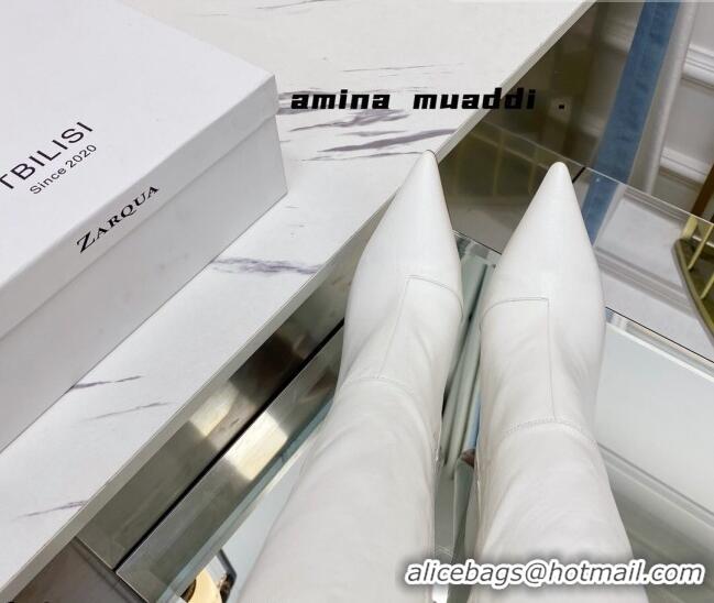 Charming Amina Muaddi Calfskin Over-Knee High Boots 9.5cm White 111212