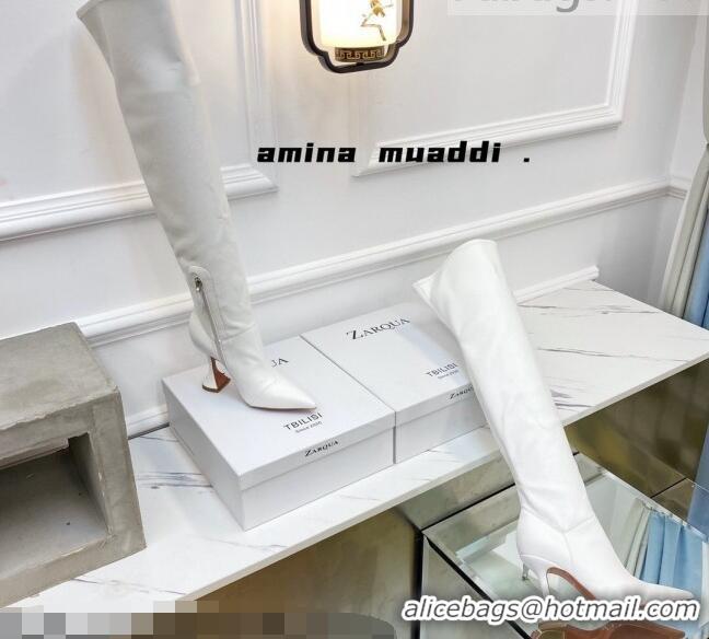 Charming Amina Muaddi Calfskin Over-Knee High Boots 9.5cm White 111212