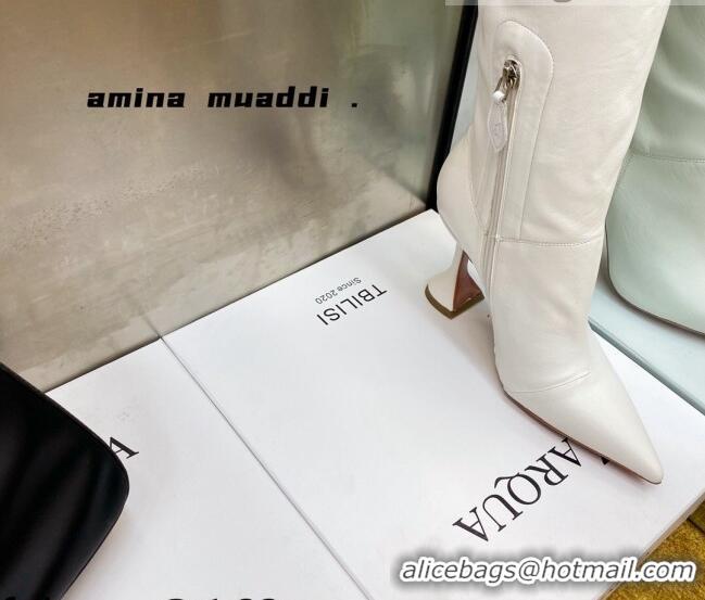 Charming Amina Muaddi Calfskin Over-Knee High Boots 9.5cm White 111212