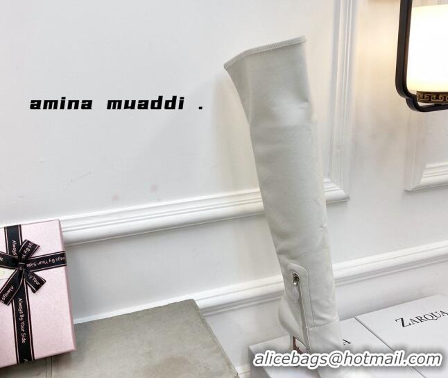 Charming Amina Muaddi Calfskin Over-Knee High Boots 9.5cm White 111212