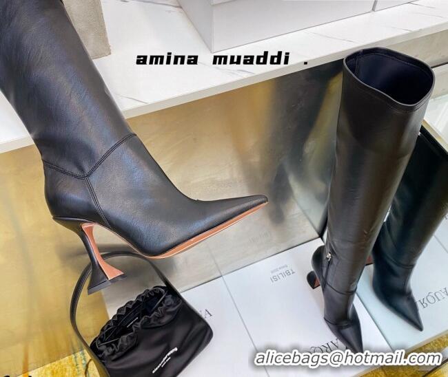 Top Quality Amina Muaddi Calfskin Over-Knee High Boots 9.5cm Black 111213