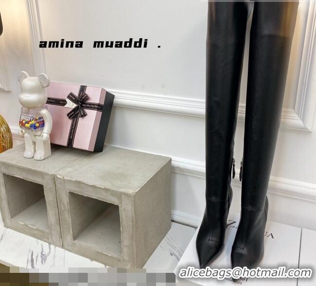 Top Quality Amina Muaddi Calfskin Over-Knee High Boots 9.5cm Black 111213