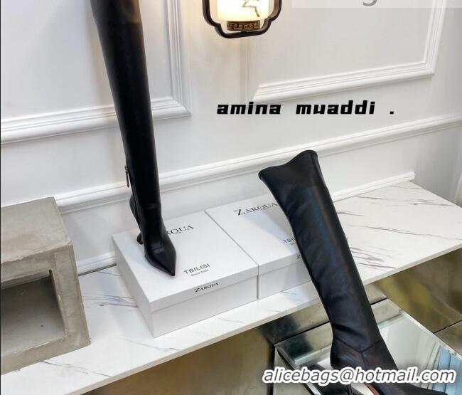 Top Quality Amina Muaddi Calfskin Over-Knee High Boots 9.5cm Black 111213