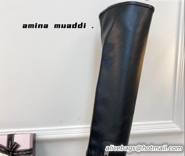 Top Quality Amina Muaddi Calfskin Over-Knee High Boots 9.5cm Black 111213