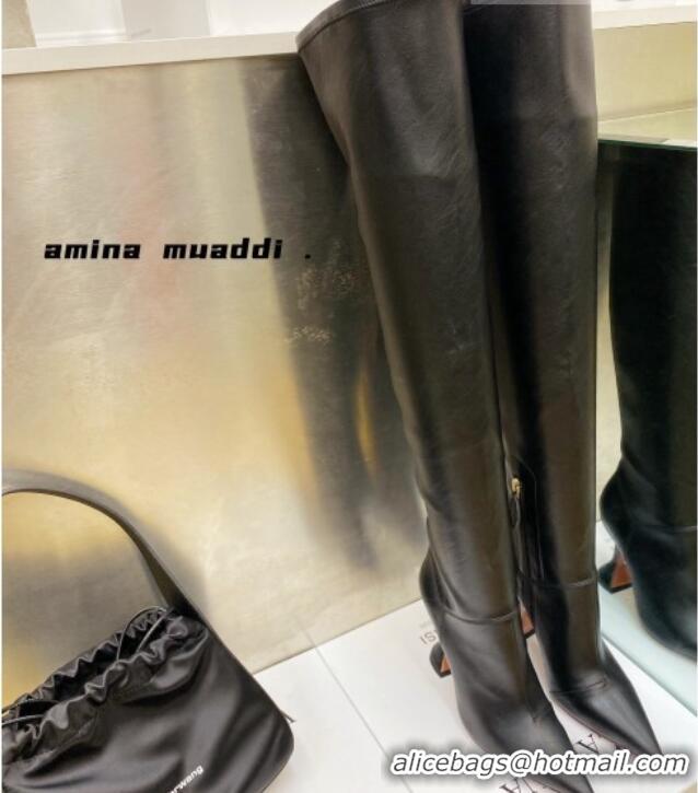 Top Quality Amina Muaddi Calfskin Over-Knee High Boots 9.5cm Black 111213