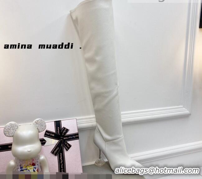 Low Price Amina Muaddi Calfskin Over-Knee High Boots 9.5cm White 111215