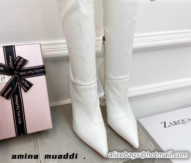 Low Price Amina Muaddi Calfskin Over-Knee High Boots 9.5cm White 111215