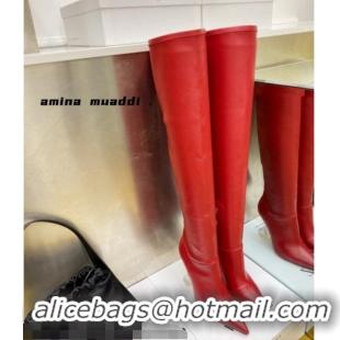 Good Taste Amina Muaddi Calfskin Over-Knee High Boots 9.5cm Red 111216