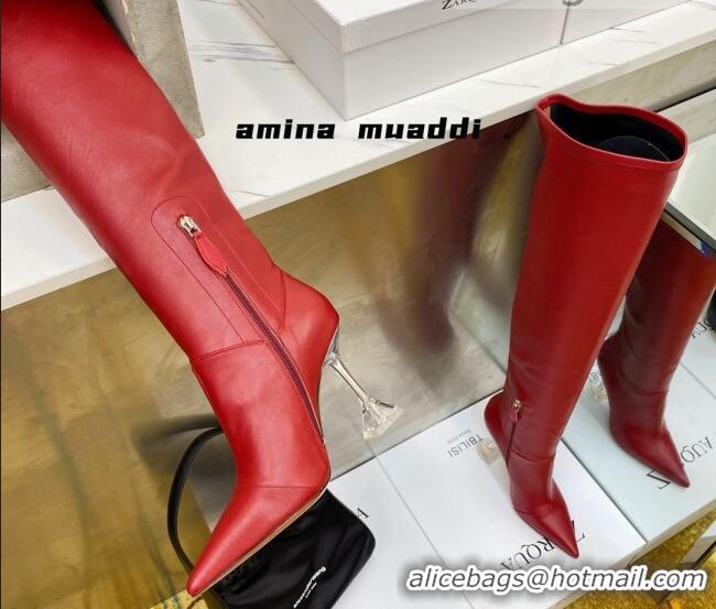 Good Taste Amina Muaddi Calfskin Over-Knee High Boots 9.5cm Red 111216