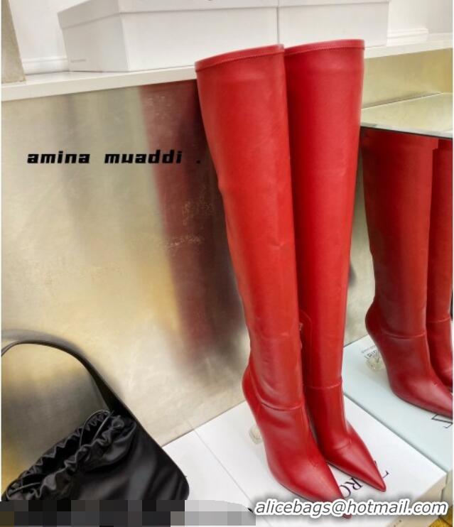 Good Taste Amina Muaddi Calfskin Over-Knee High Boots 9.5cm Red 111216