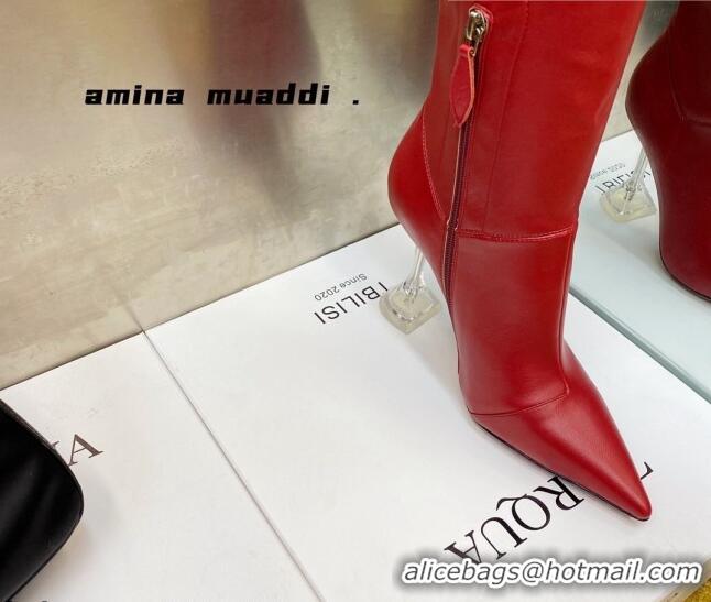 Good Taste Amina Muaddi Calfskin Over-Knee High Boots 9.5cm Red 111216