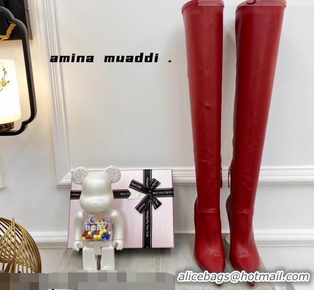 Good Taste Amina Muaddi Calfskin Over-Knee High Boots 9.5cm Red 111216