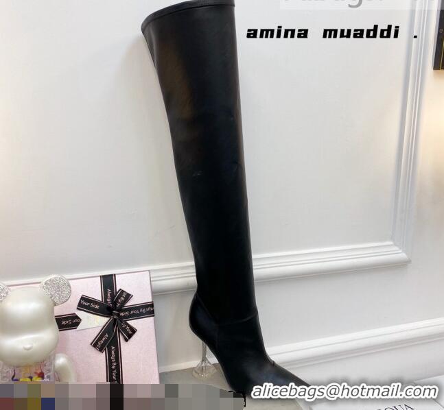 Best Grade Amina Muaddi Calfskin Over-Knee High Boots 9.5cm Black 111218