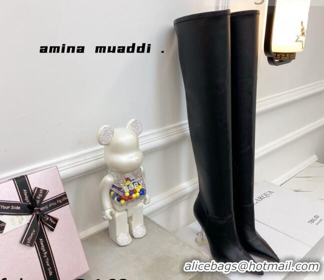 Best Grade Amina Muaddi Calfskin Over-Knee High Boots 9.5cm Black 111218