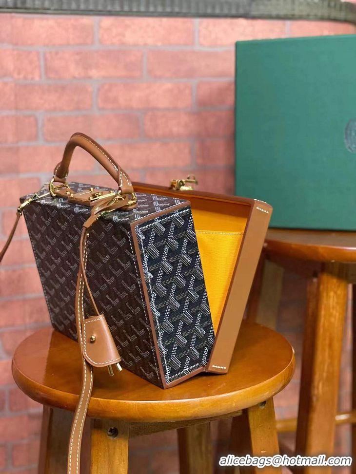 Buy Discount Goyard Regina Box Bag GY1408 Black And Tan