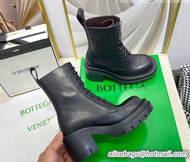 Popular Bottega Veneta Lug Calfskin Lace-up Short Boots Black 111307