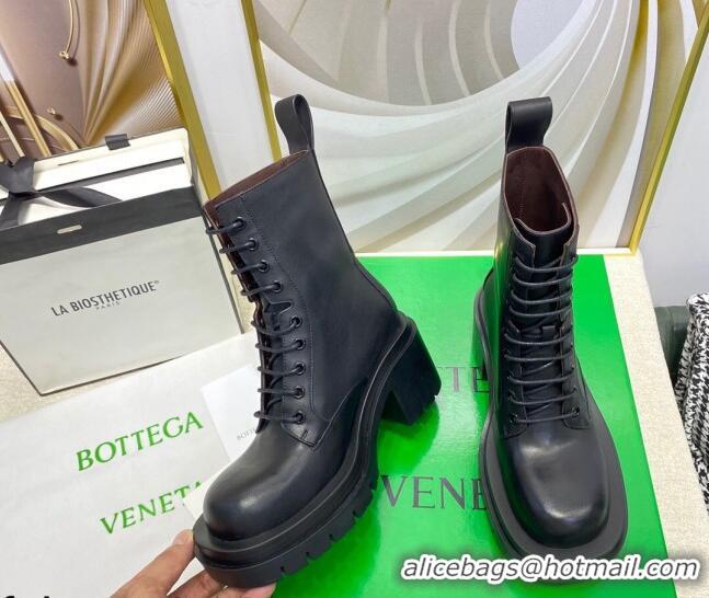 Popular Bottega Veneta Lug Calfskin Lace-up Short Boots Black 111307