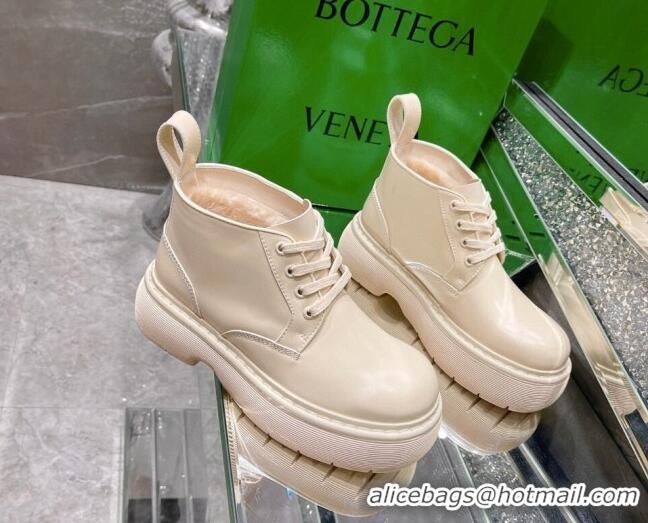 New Style Bottega Veneta Shiny Leather & Wool Short Boots 111311 Beige