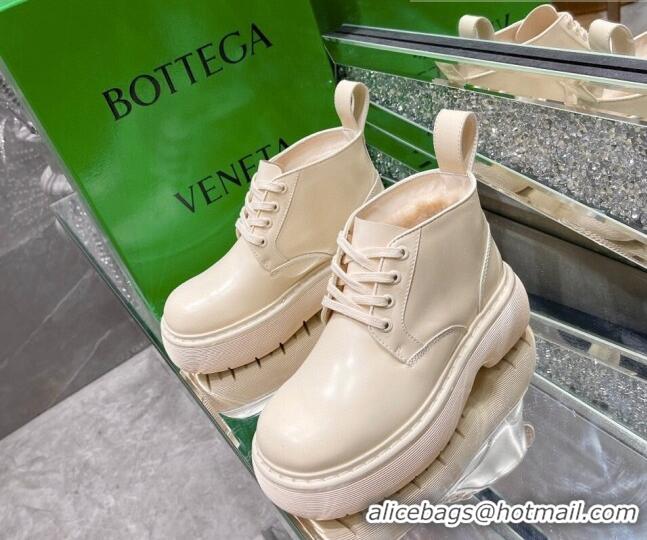 New Style Bottega Veneta Shiny Leather & Wool Short Boots 111311 Beige