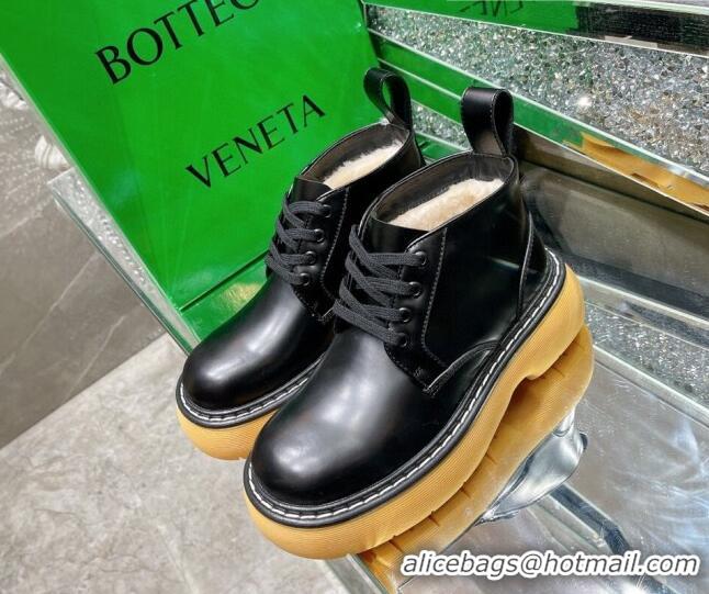 Good Quality Bottega Veneta Shiny Leather & Wool Short Boots 111312 Black