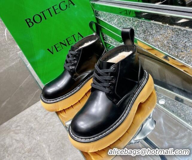 Good Quality Bottega Veneta Shiny Leather & Wool Short Boots 111312 Black