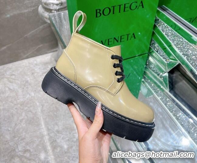 Best Price Bottega Veneta Shiny Leather & Wool Short Boots 111312 Khaki