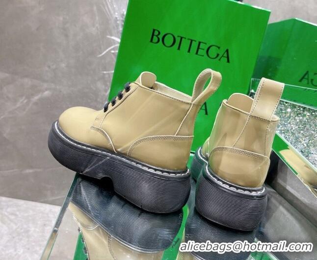 Best Price Bottega Veneta Shiny Leather & Wool Short Boots 111312 Khaki