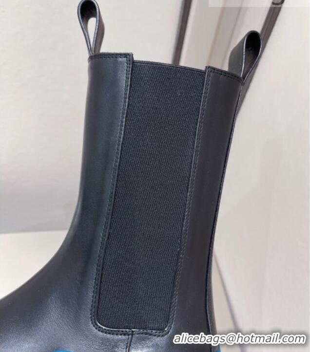 Good Product Bottega Veneta Tire Calfskin Mid-Calf Chelsea Boots Black/Blue 112042