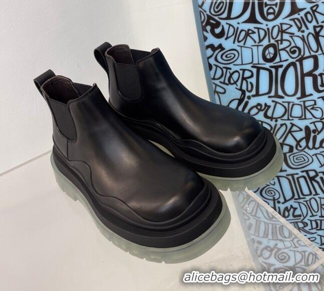 Popular Style Bottega Veneta Tire Calfskin Short Chelsea Boots Black/Grey 112049